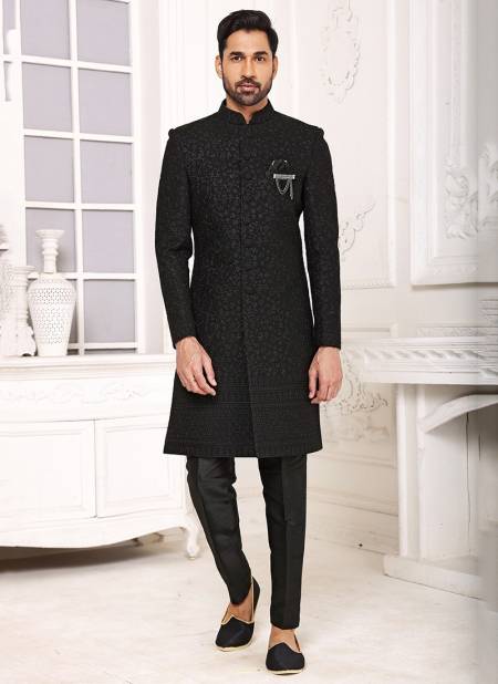 Black Colour Party Wear Jacquard Nawabi Indo Western Collection 1117
